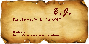 Babincsák Jenő névjegykártya